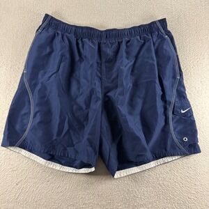 Nike Board Shorts Mens 2XL Navy Blue Mesh Lined High Rise Elastic Waist Swimwear